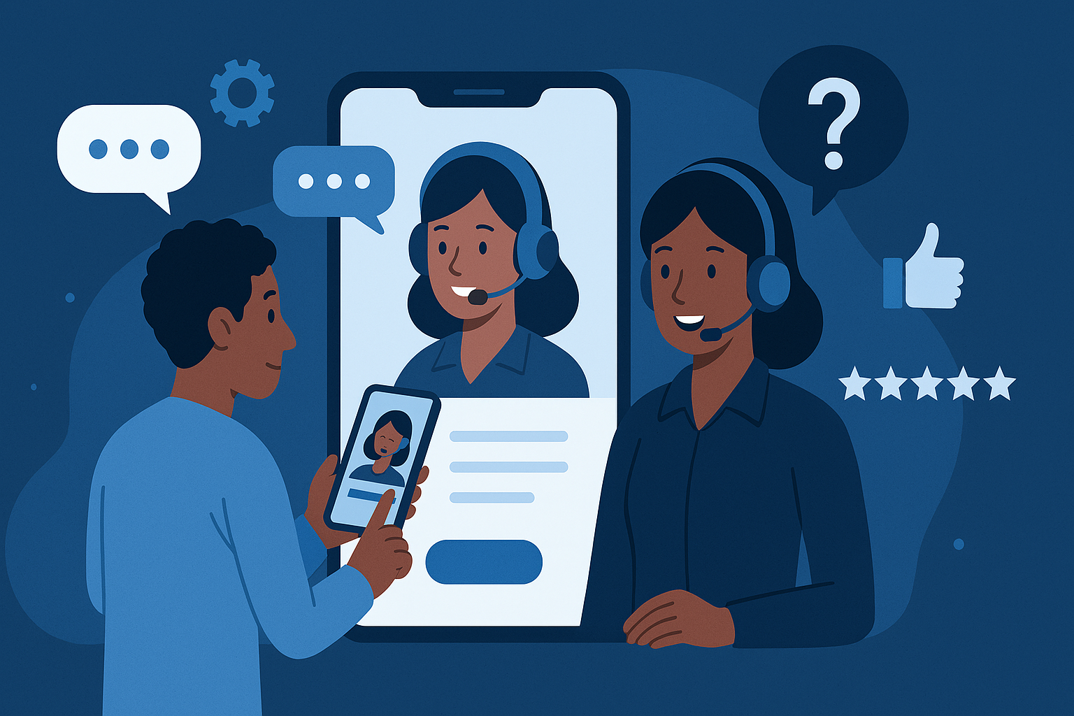 Image created by M365 Copilot that depicts a customer service agent speaking with a customer.