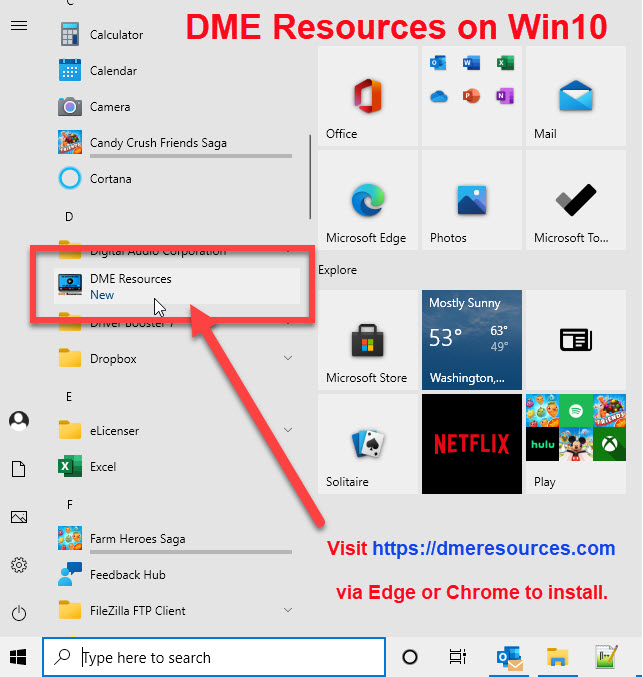 DME Resources App installed on Windows 10